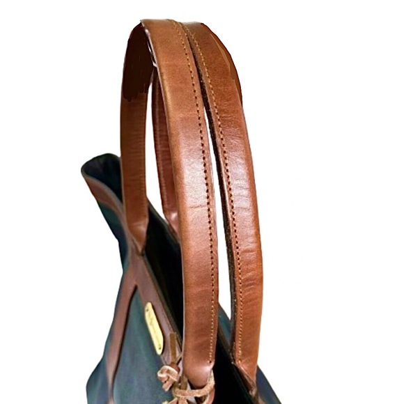 MRALPH LAUREN Black Watch Plaid Coated Canvas Brown
Leather Top Zip Shoulder Bag - Picture 3 of 16